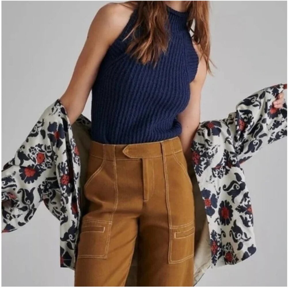 Anthropologie Siobhan Sweater Tank Knit Mock Neck Winter Blue sz XS